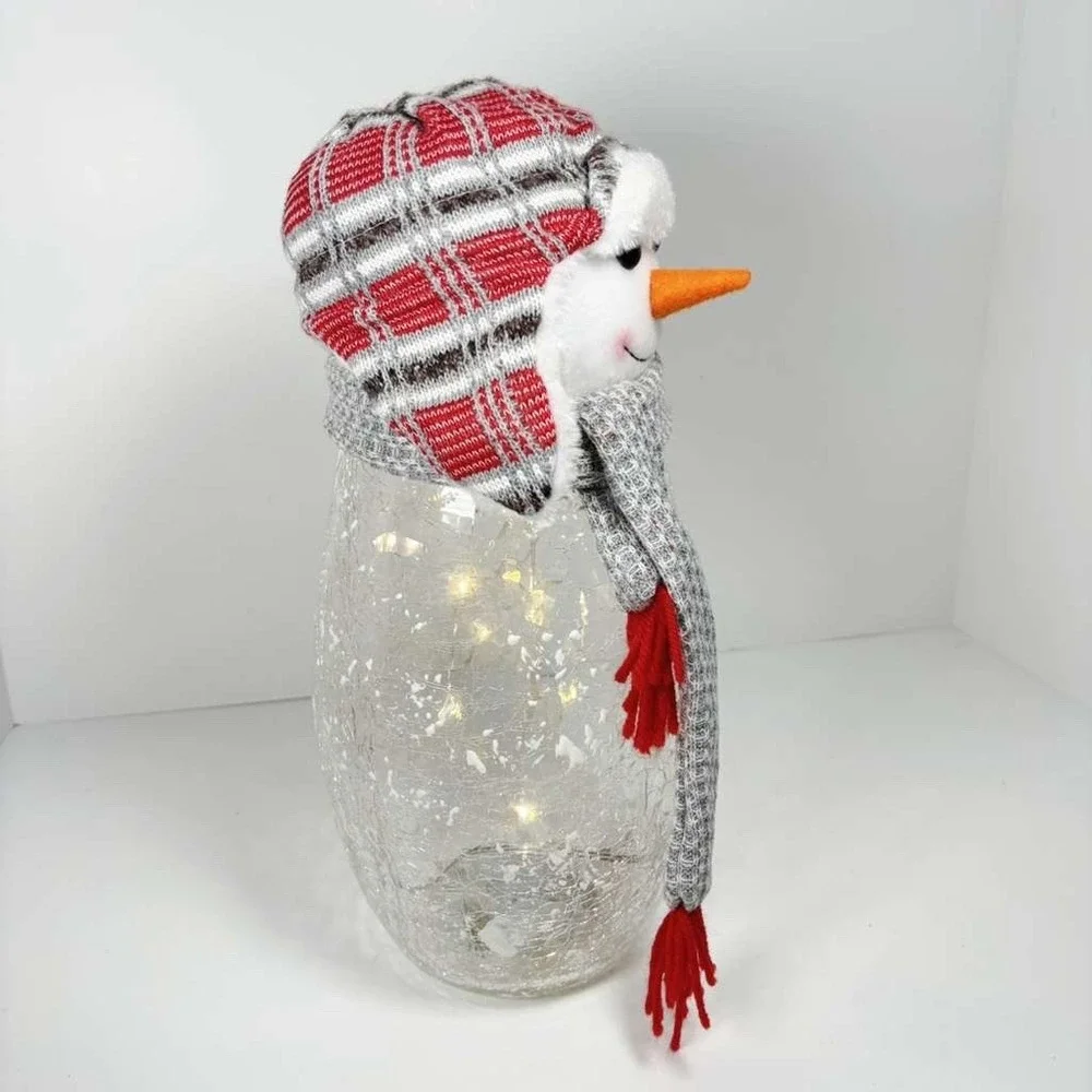 Heritage Home Holiday LED Handcrafted Snowman Crackle Glass Lamp 14
